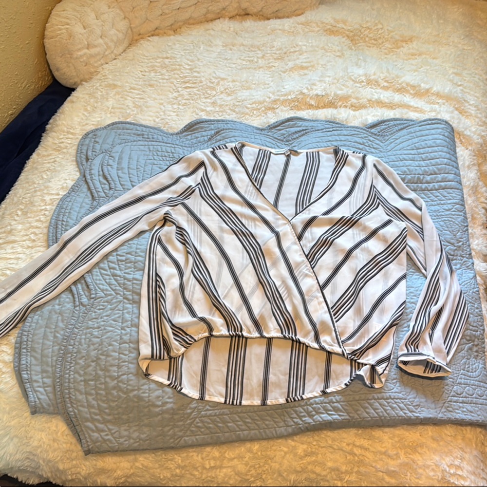 Cupcakes & Cashmere Black and White Asymmetrical Wrap Blouse